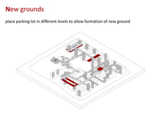 New grounds
place parking lot in different levels to allow formation of new ground

 