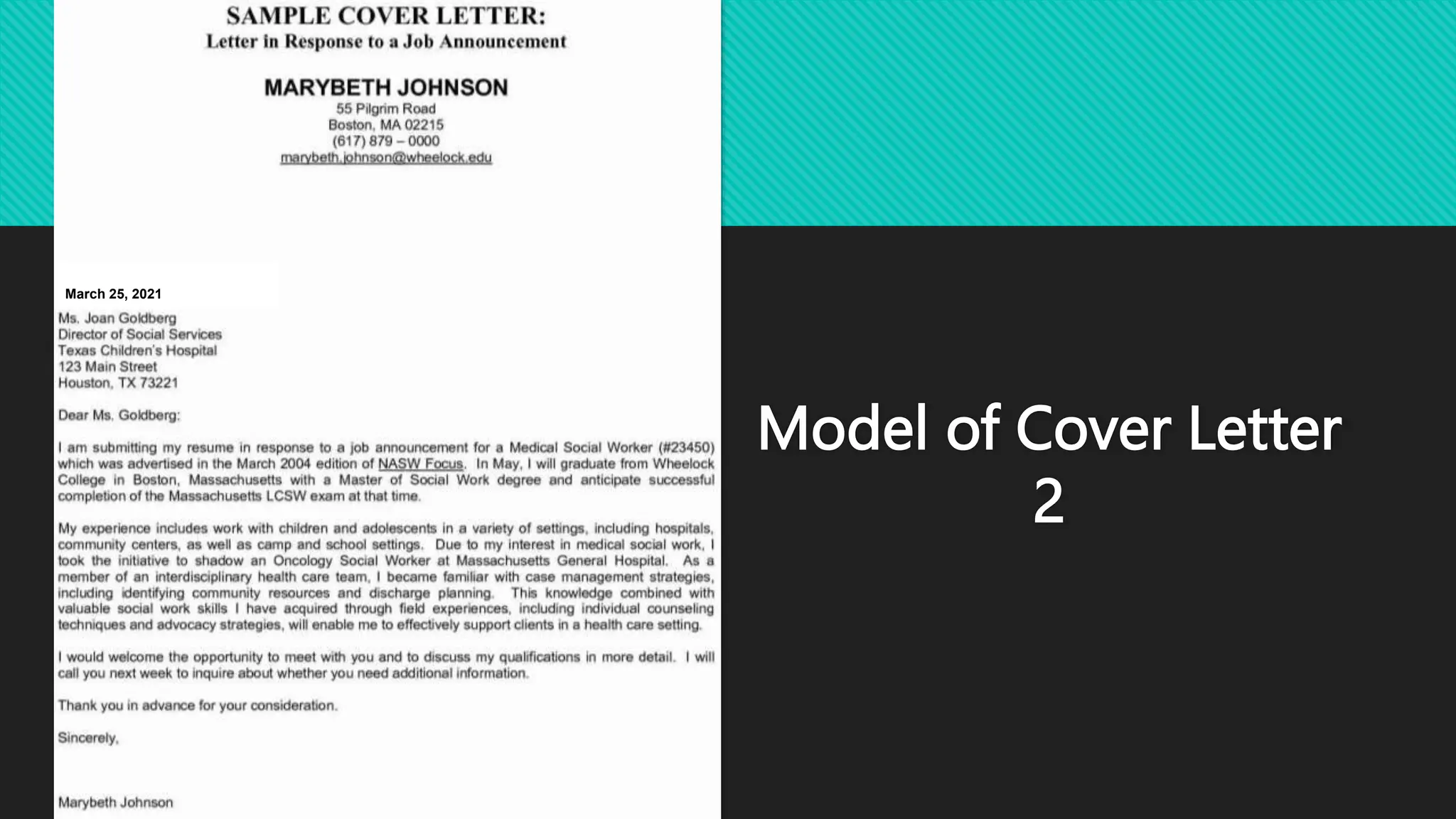 Model of Cover Letter
2
March 25, 2021
 