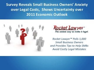 Survey Reveals Small Business Owners’ Anxiety
over Legal Costs, Shows Uncertainty over
2011 Economic Outlook
 