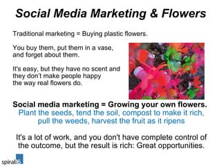 Social Media Marketing & Flowers <ul><li>Traditional marketing = Buying plastic flowers.  </li></ul><ul><li>  </li></ul><u...