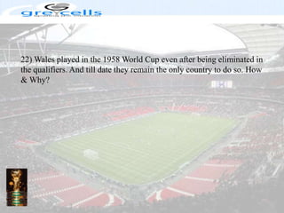 22) Wales played in the 1958 World Cup even after being eliminated in the qualifiers. And till date they remain the only country to do so. How & Why?