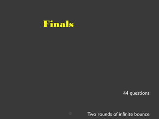 Finals
44 questions
Two rounds of infinite bounce
 