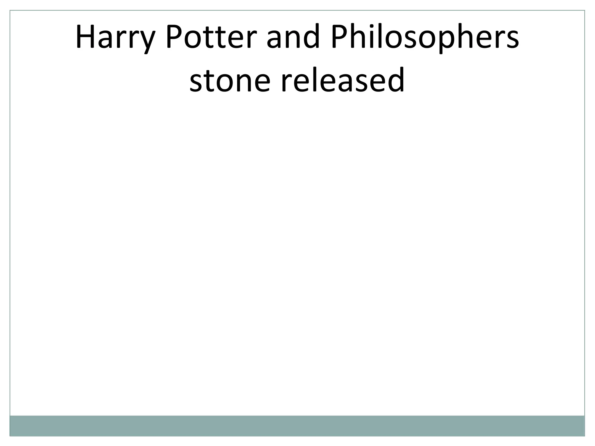Harry Potter and Philosophers
stone released
 