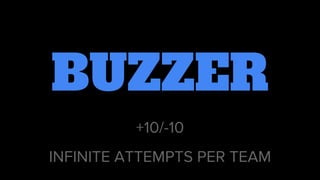 BUZZER
+10/-10
INFINITE ATTEMPTS PER TEAM
 