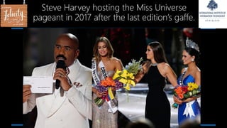 Steve Harvey hosting the Miss Universe
pageant in 2017 after the last edition’s gaffe.
 