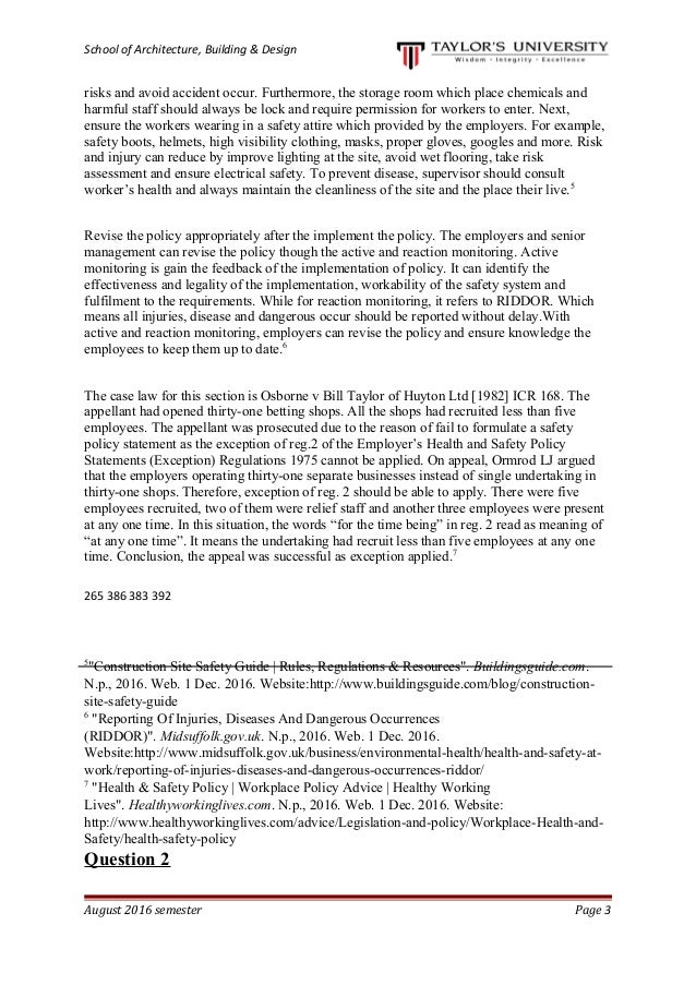 Safety and Health individual assignment