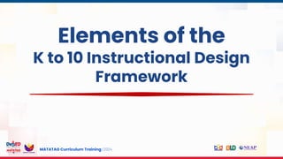 MATATAG Curriculum Training | 2024
Elements of the
K to 10 Instructional Design
Framework
 