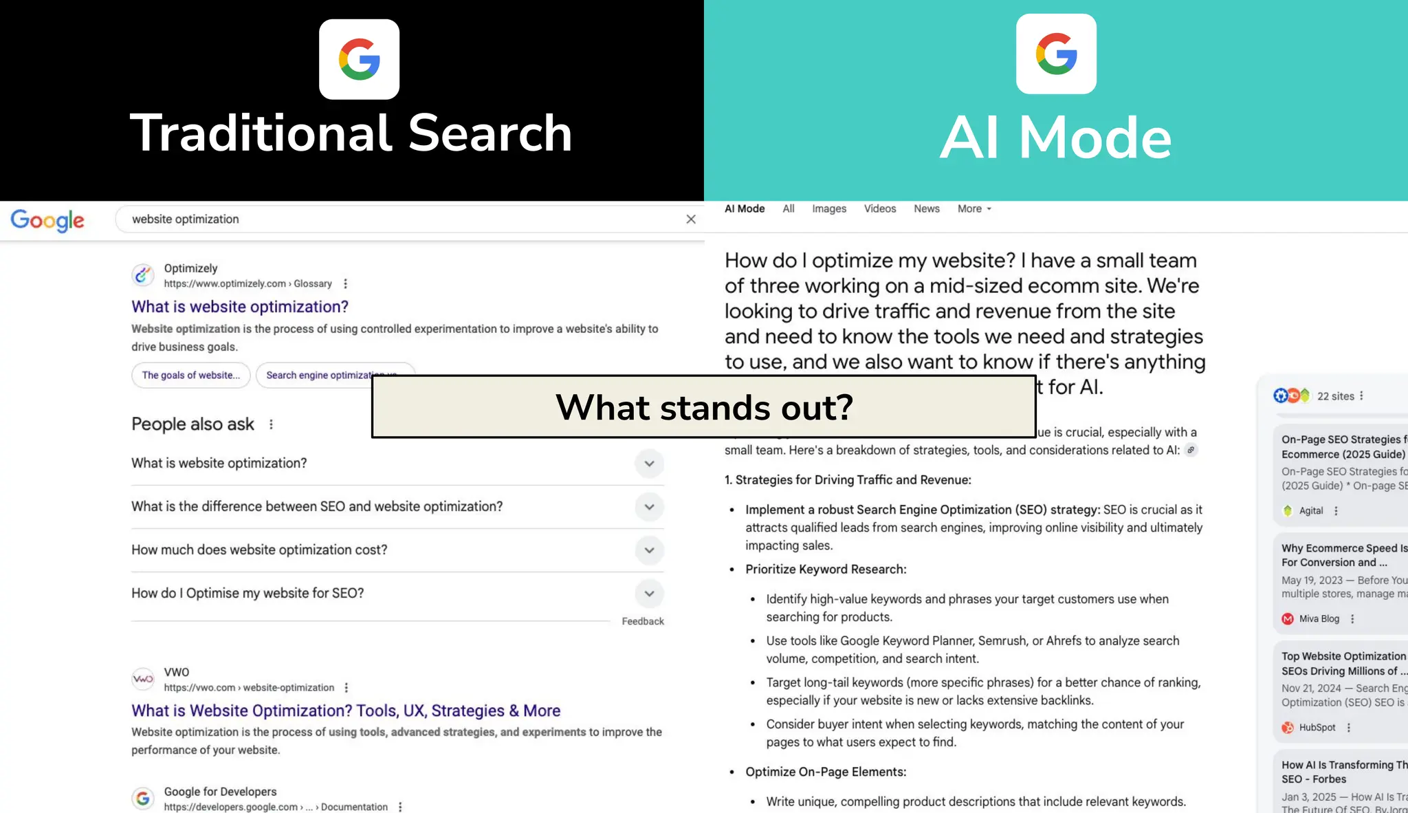 AI Mode
Traditional Search
What stands out?
 