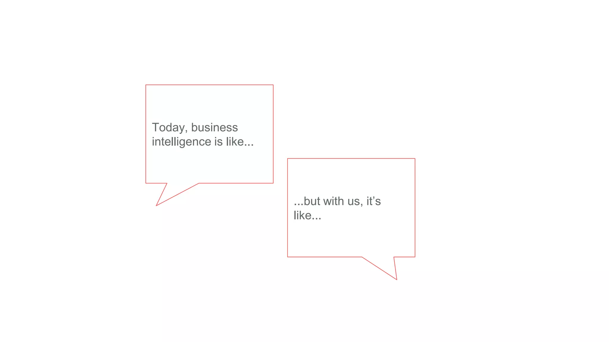 Today, business
intelligence is like...
...but with us, it’s
like...
 