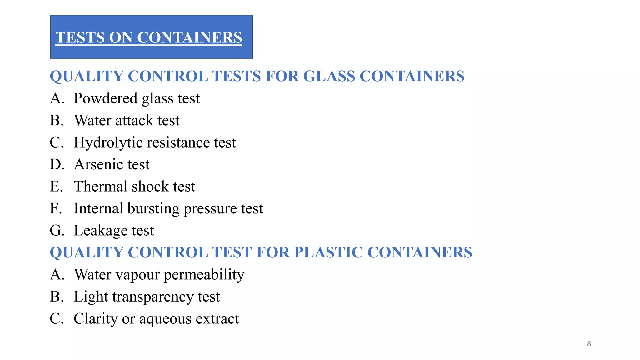 For Each Statement About Product Quality Control Testing Quality control test for containers and closures | PPT