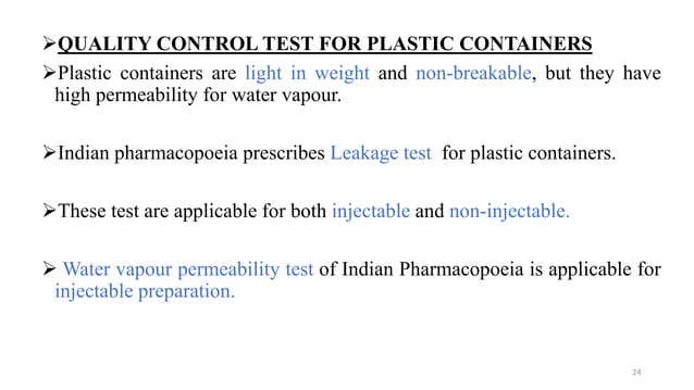 Quality control test for containers and closures | PPTX