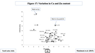 Coimbatore, India Savitha et al. (2013)Tamil nadu, India Manimozi et al. (2015)
Rich in Ca
Rich in Ca and Zn
Figure 17: Variation in Ca and Zn content
41
 