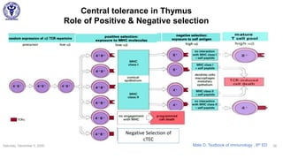 Saturday, December 5, 2020 35
Central tolerance in Thymus
Role of Positive & Negative selection
Male D, Textbook of immunology , 8th ED
Negative Selection of
cTEC
 