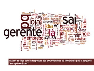 Nuvem de tags com as respostas dos ex-funcionários do McDonald’s para a pergunta
“Por quê você saiu?”
 