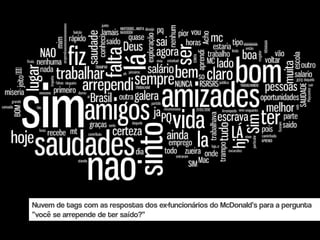Nuvem de tags com as respostas dos ex-funcionários do McDonald’s para a pergunta
“você se arrepende de ter saído?”
 