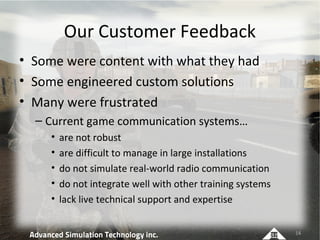 Our Customer Feedback
• Some were content with what they had
• Some engineered custom solutions
• Many were frustrated
  –...