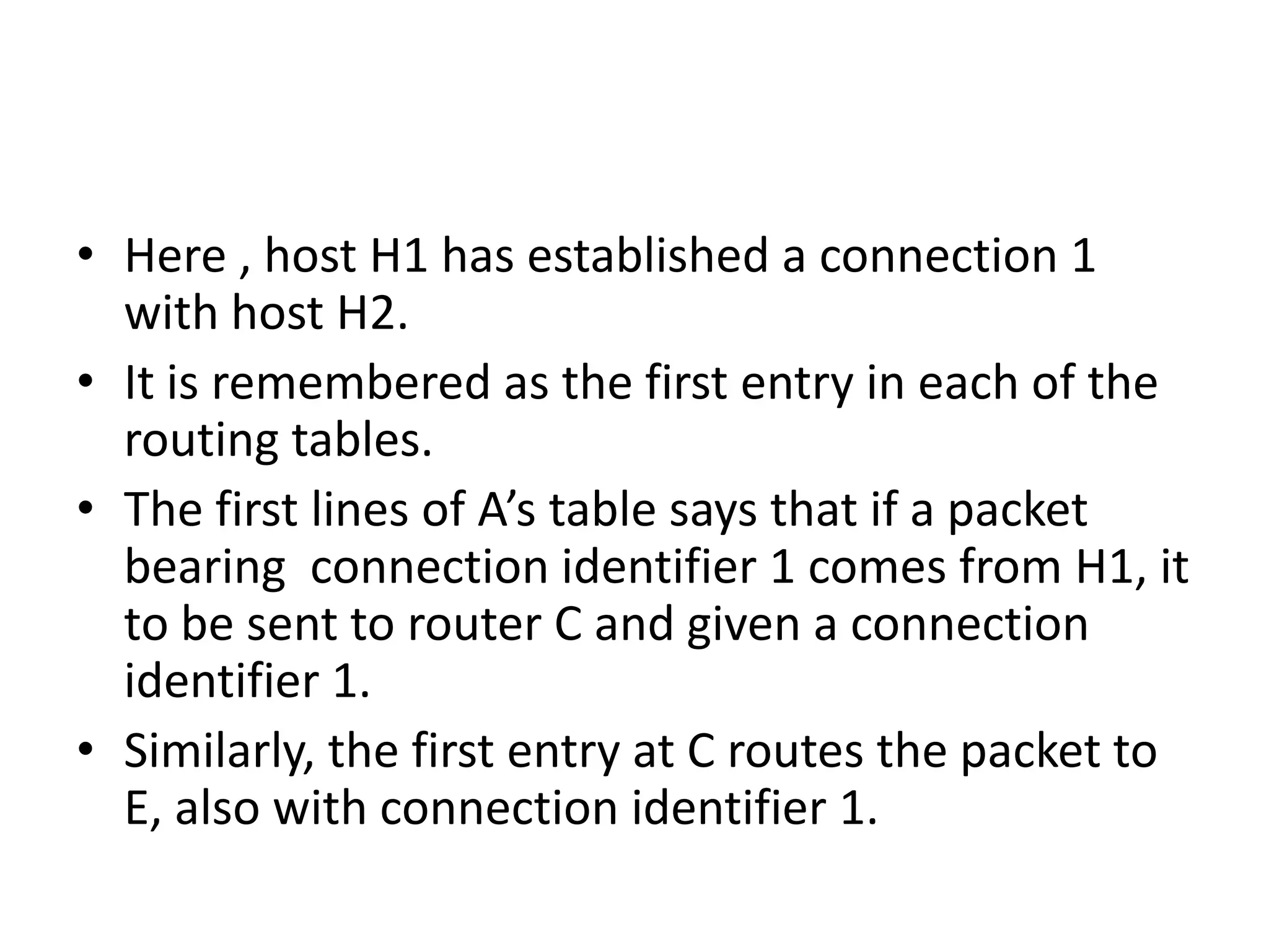 With connection oriented service , each packet carries an identifier telling which virtual circuit it belongs.