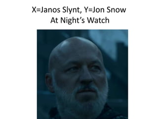 X=Janos Slynt, Y=Jon Snow
At Night’s Watch
 