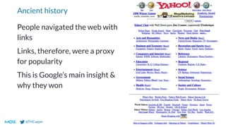@THCapper
Ancient history
People navigated the web with
links
Links, therefore, were a proxy
for popularity
This is Google’s main insight &
why they won
 
