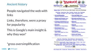 @THCapper
Ancient history
People navigated the web with
links
Links, therefore, were a proxy
for popularity
This is Google’s main insight &
why they won*
*gross oversimpliﬁcation
 
