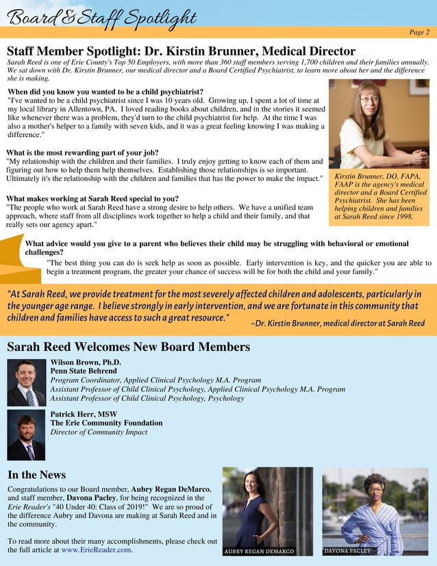 Shining Bright Inaugural Issue Sarah A Reed Children's Center 7.19.19