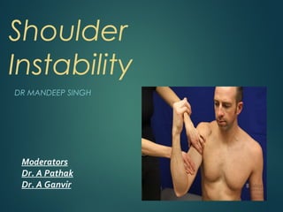 Shoulder 
Instability 
DR MANDEEP SINGH 
Moderators 
Dr. A Pathak 
Dr. A Ganvir 
 