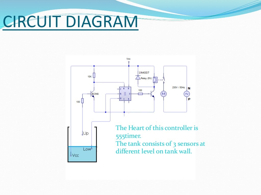 Simple Automatic Water Level Controller by using ic 555 timer.