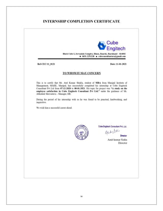 iv
INTERNSHIP COMPLETION CERTIFICATE
 