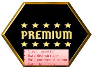 • Sleep inspector
• Extended warranty
• Bulk purchase discount
• Both the offers
 