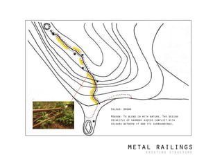 metal railings
existing structure
Colour: brown
!
Reason: To blend in with nature. The design
principle of harmony avoids conflict with
colours between it and its surroundings.
 