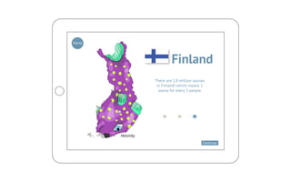 Home




                           Finland
                  There are 1.8 million saunas
                   in Finland! which means 1
                    sauna for every 3 people




       Helsinky
                                            Continue
 