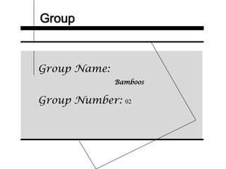 Group
Group Name:
Bamboos
Group Number: 02
 