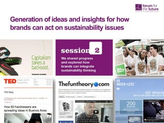 Generation of ideas and insights for how
brands can act on sustainability issues
 