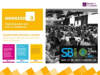 Sustainable Brands London
Different types of collaboration; multi-stakeholder,
vertical and horizontal.
 