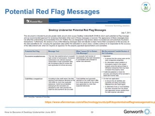Potential Red Flag Messages
https://www.efanniemae.com/sf/technology/ou/du/pdf/dupotentialredflagmessagematrix.p
30How to Become A Desktop Underwriter June 2013
 