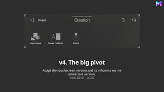 v4. The big pivot
Adapt the touchscreen version and its influence on the
immersive version.
End 2018 – 2020
 