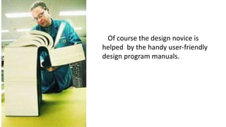 Of course the design novice is
helped by the handy user-friendly
design program manuals.
 