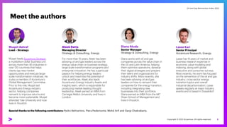 Oil and Gas Reinvention Index 2022
Oil and Gas Reinvention Index 2022
Meet the authors
2
Copyright © 2022 Accenture. All rights reserved.
Special thanks to the following contributors: Pedro Beltramino, Piera Pedemonte, Mohd Arif and Gargi Chakrabarty.
Muqsit Ashraf
Lead – Strategy
Muqsit leads Accenture Strategy,
a multibillion-dollar business unit
across more than 40 industries in
over 120 countries that helps
clients tap new market
opportunities and execute large-
scale transformation initiatives. He
is also a member of Accenture’s
Global Management Committee.
Prior to this role, Muqsit led
Accenture’s Energy industry
sector, helping companies
reinvent to improve returns and
become more sustainable. Muqsit
attended Yale University and now
lives in Houston. in Houston.
Aleek Datta
Managing Director
Strategy & Consulting, Energy
Diana Alcala
Senior Manager
Strategy & Consulting, Energy
Diana works with oil and gas
companies across the value chain in
the US and Latin America, helping
them optimize operations, develop
their digital strategies and prepare
their talent and organizations for
industry shifts. More recently, she
has been advising oil and gas
leaders on how to reinvent their
companies for the energy transition,
including integrating new
businesses into their portfolios.
Diana earned an MBA from the MIT
Sloan School of Management and
lives in Houston.
Lasse Kari
Senior Principal
Accenture Research, Energy
Lasse has 15 years of market and
business research expertise in
economic value modeling and
indexing, along with global
executive and consumer surveys.
Most recently, his work has focused
on the reinvention of the oil and gas
industry, cross-sector energy
transition topics and overall
industrial decarbonization. Lasse
speaks regularly at major industry
events and is based in Düsseldorf.
For more than 15 years, Aleek has been
advising oil and gas leaders across the
energy value chain on business strategy,
large-scale transformation programs and
enterprise innovation. He has a particular
passion for helping energy leaders
unlock and maximize the potential of
their workforces. Aleek also leads
Accenture’s Energy Industry Assets and
Insights team, which is responsible for
producing market-leading thought
leadership. Aleek earned an MBA from
Carnegie Mellon University and lives in
London.
 