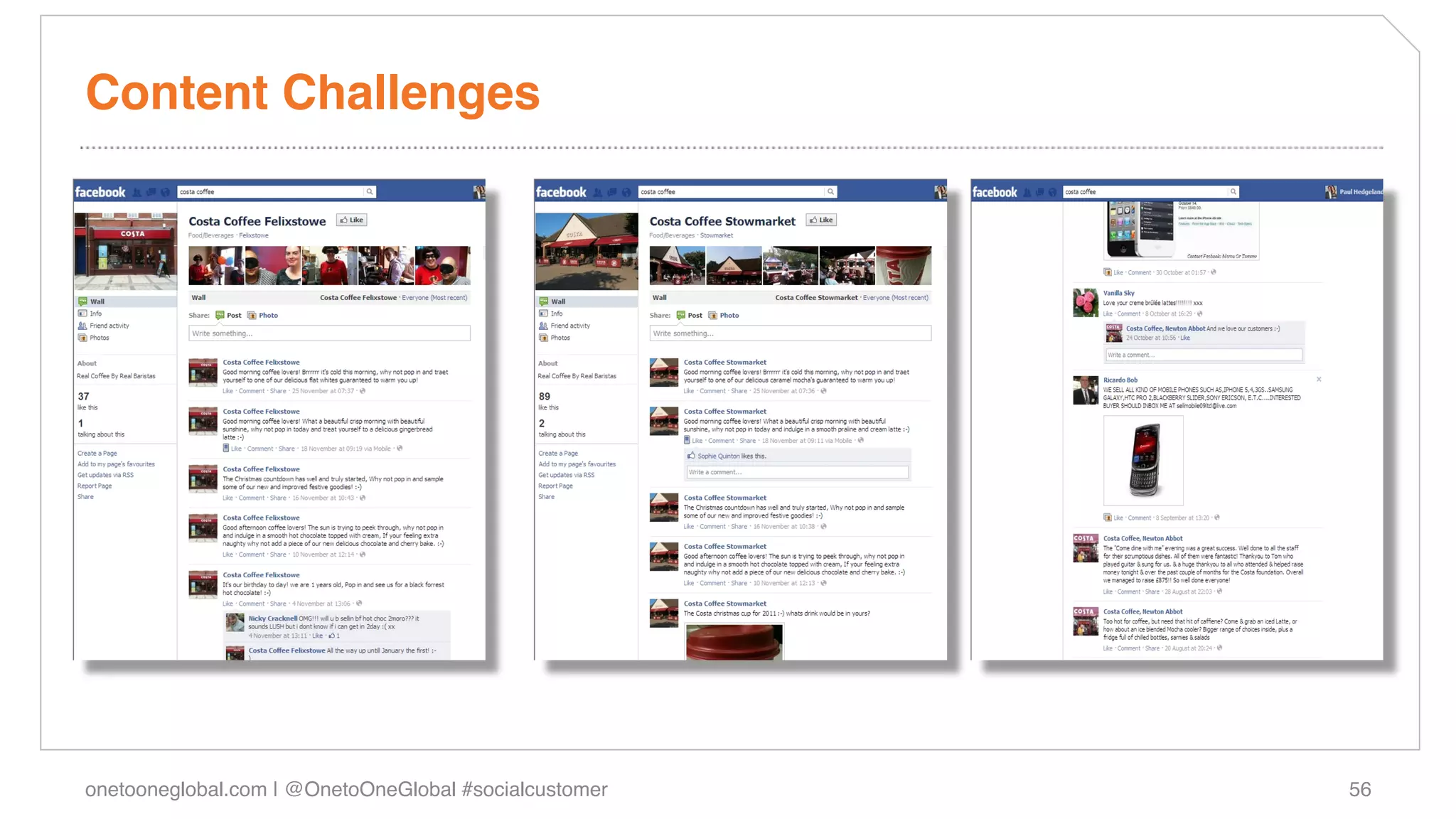 Content Challenges!




onetooneglobal.com | @OnetoOneGlobal #socialcustomer!   56!
 