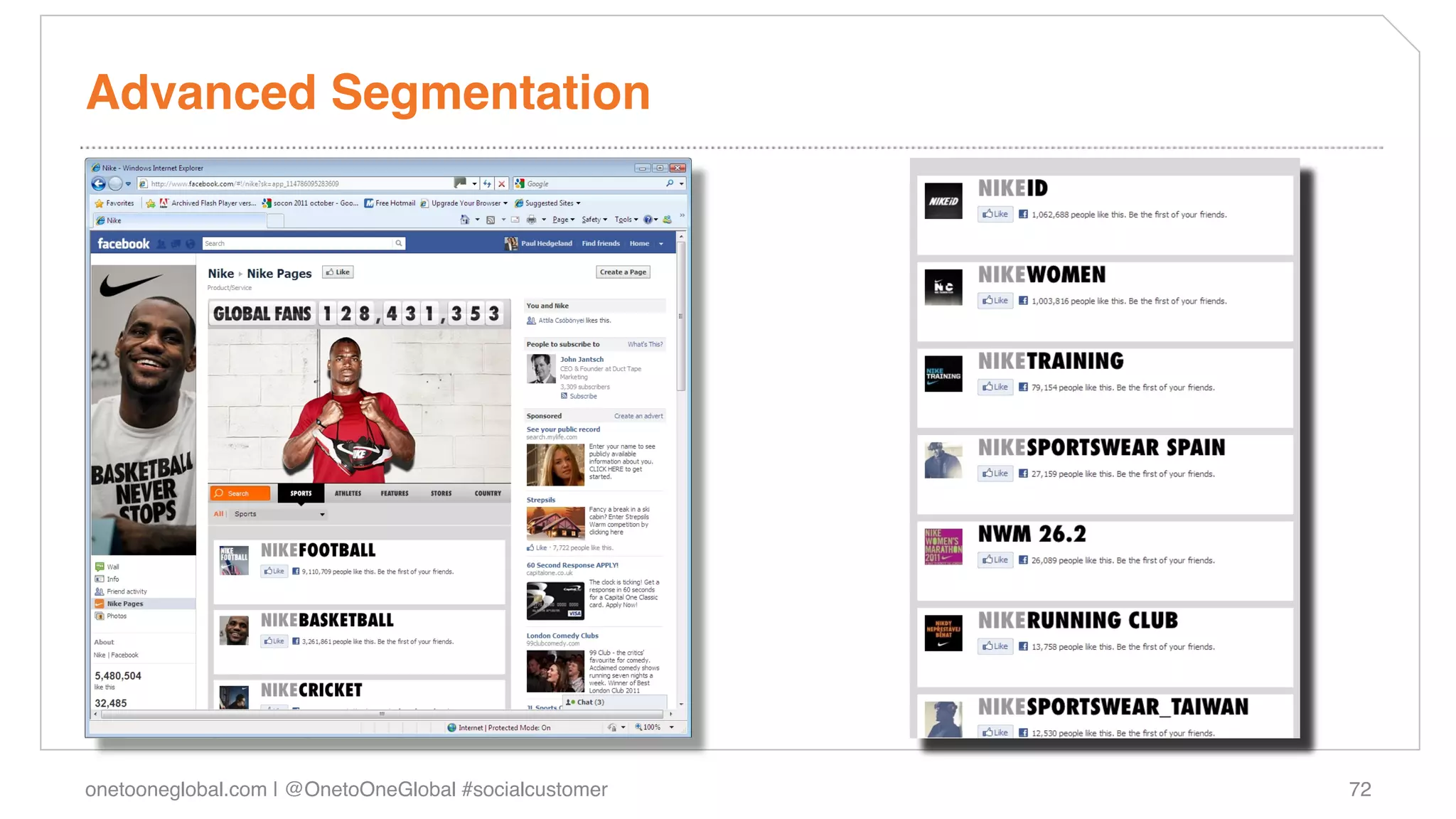 Advanced Segmentation!




onetooneglobal.com | @OnetoOneGlobal #socialcustomer!   72!
 