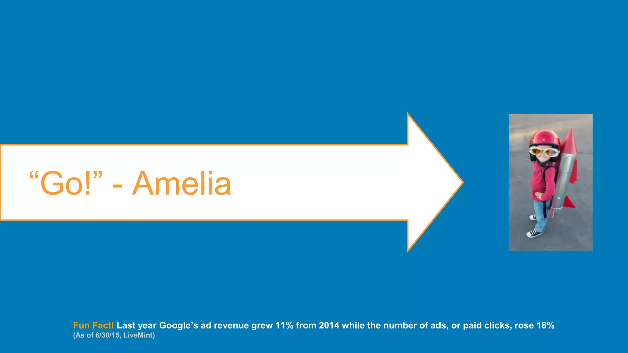 19WordStream Confidential
“Go!” - Amelia
Fun Fact! Last year Google’s ad revenue grew 11% from 2014 while the number of ads, or paid clicks, rose 18%
(As of 6/30/15, LiveMint)
 