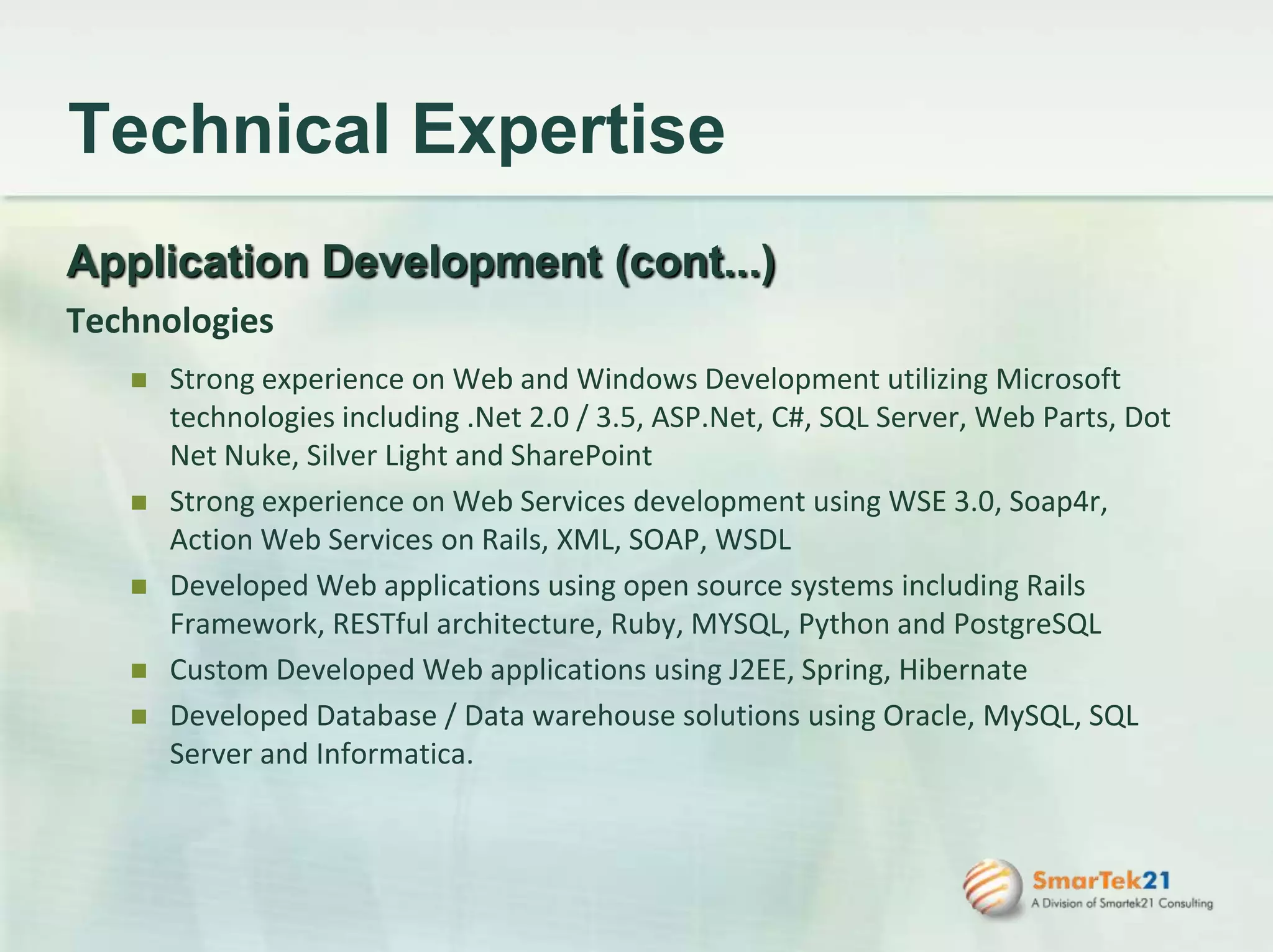 Testing IT ConsultingWe provide high quality consulting services to our clients to deliver innovative technologies and custom software solutions using our expertise in technology. 