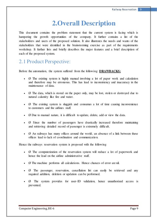 srs for railway reservation system