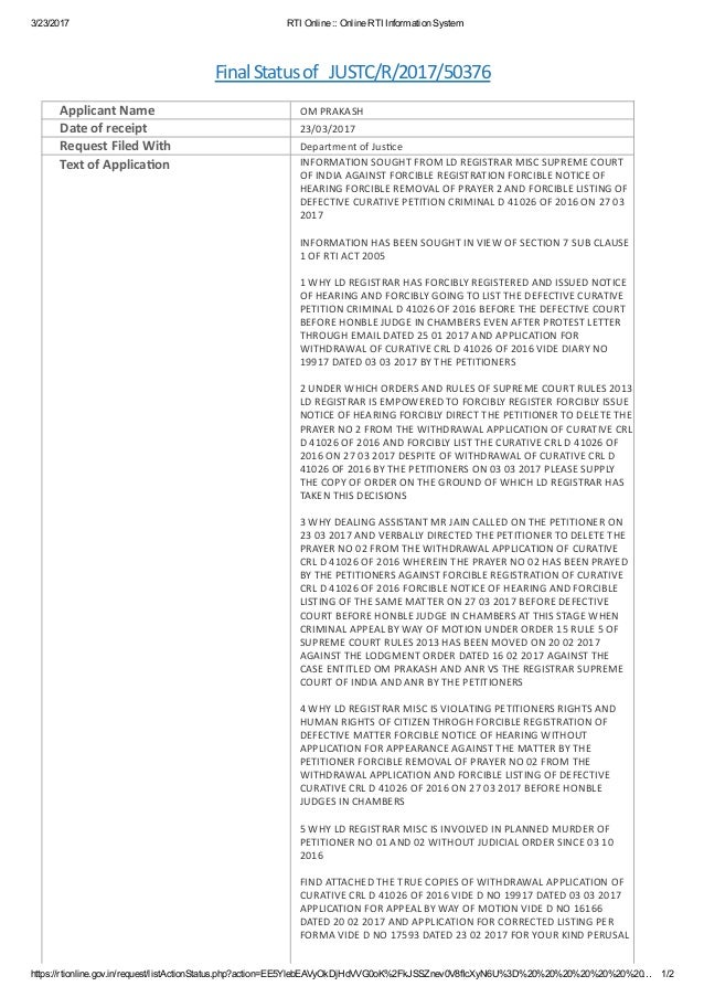 Rti Dated 23 03 2017 Against Sc