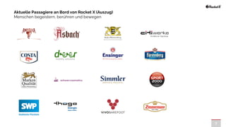 7
Aktuelle Passagiere an Bord von Rocket X (Auszug)
 
Menschen begeistern, berühren und bewegen
 