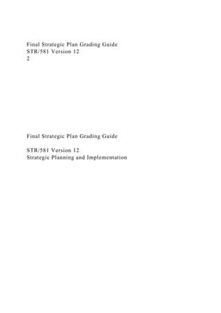 Final Strategic Plan Grading Guide
STR/581 Version 12
2
Final Strategic Plan Grading Guide
STR/581 Version 12
Strategic Planning and Implementation
 