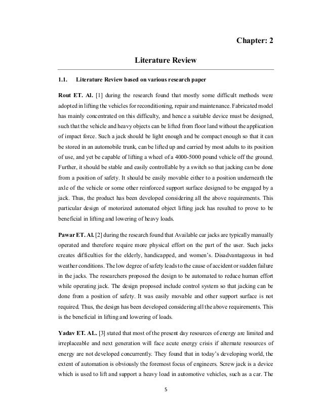 Final Year Project Literature Review Example