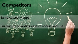 Competitors
Same category apps
Surpass by providing ease of access and use
 