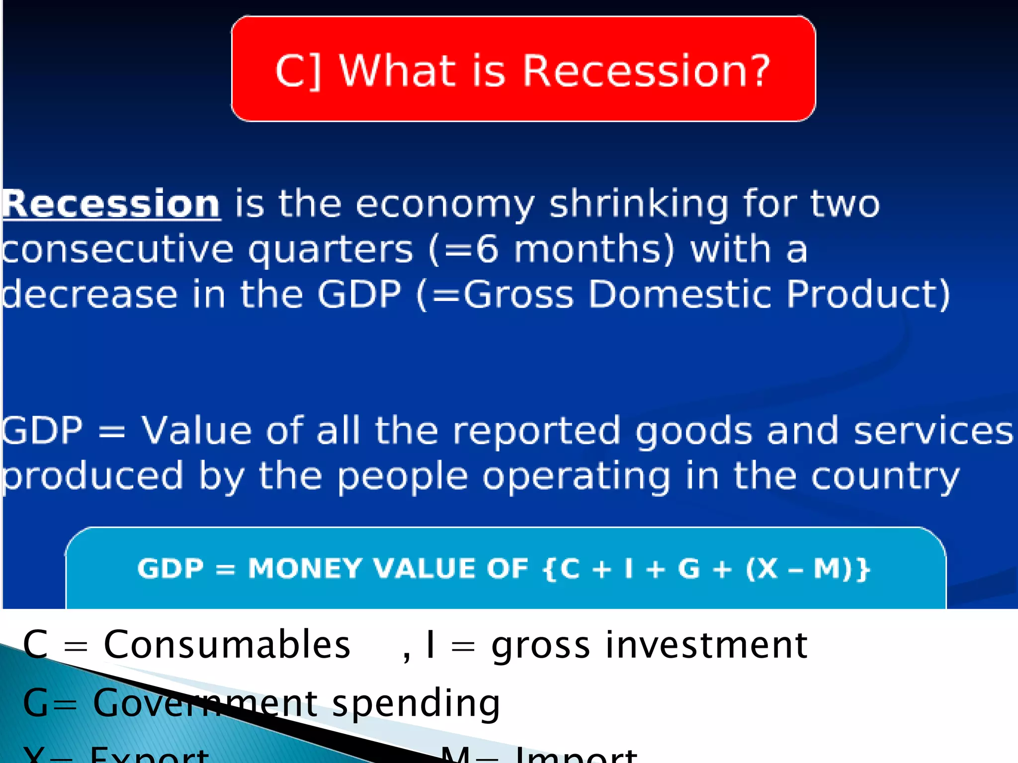 C = Consumables  , I = gross investment G= Government spending X= Export  , M= Import  
