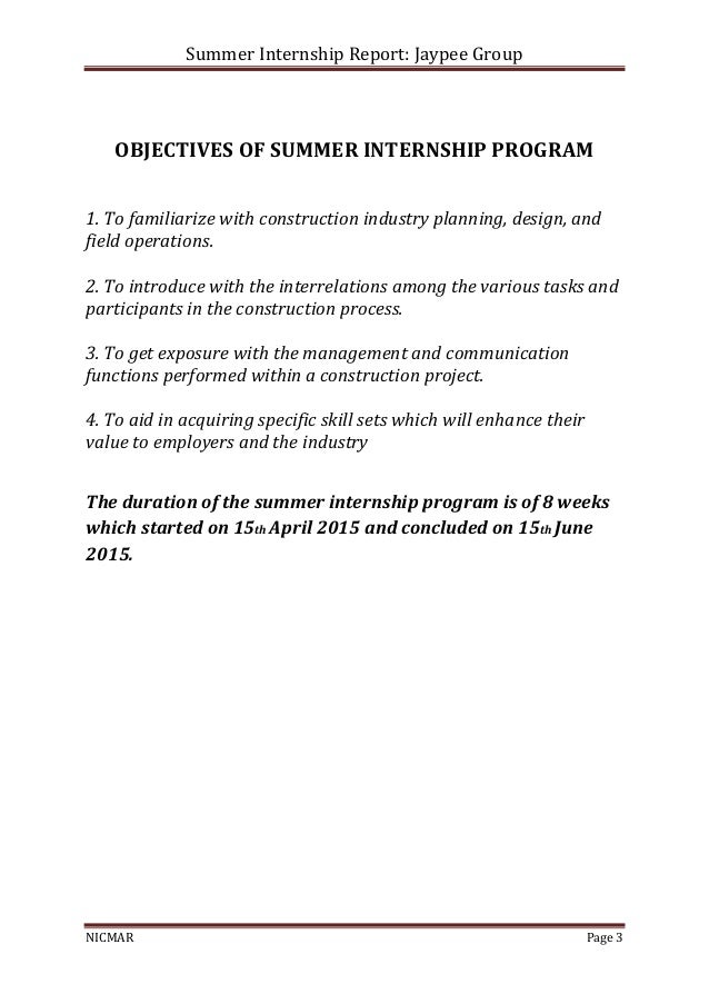 objective of summer internship